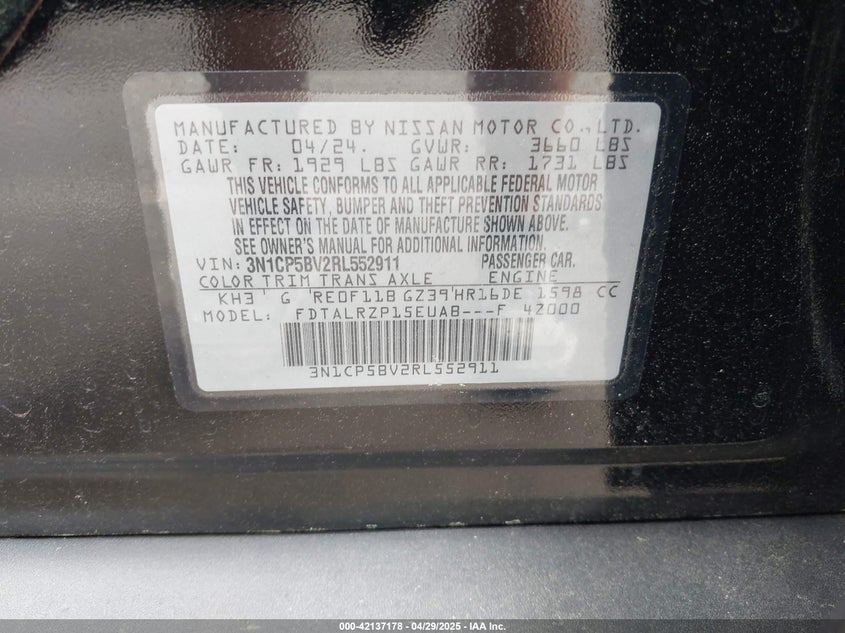 2024 NISSAN KICKS(VIN: 3N1CP5BV2RL552911