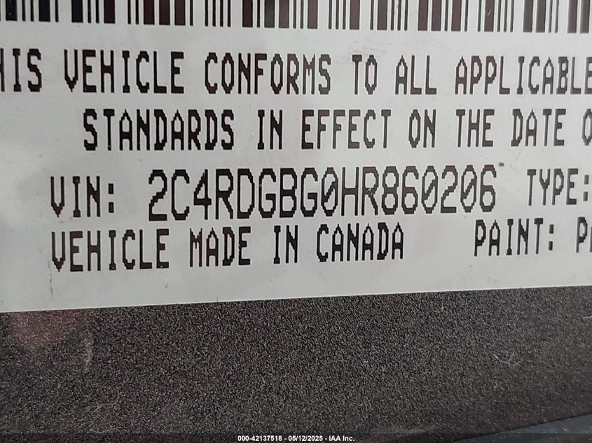 2017 Dodge Grand Caravan Se VIN: 2C4RDGBG0HR860206 Lot: 42137518