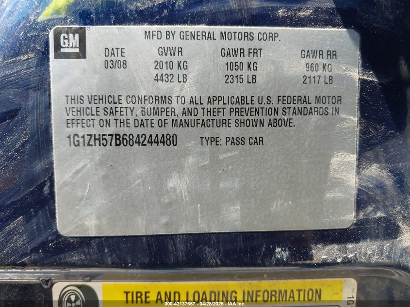 2008 CHEVROLET MALIBU VIN: 1G1ZH57B684244480