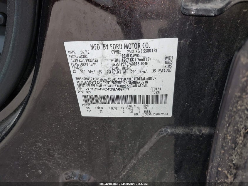 2013 FORD EDGE LIMITED - 2FMDK4KC4DBA60177