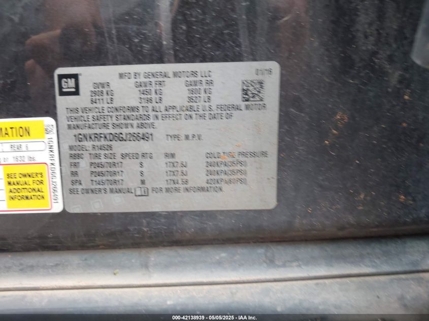 2016 Chevrolet Traverse Ls VIN: 1GNKRFKD6GJ266491 Lot: 42138939