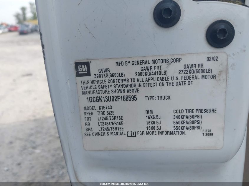 2002 Chevrolet Silverado 1500Hd Ls VIN: 1GCGK13U02F188595 Lot: 42139058