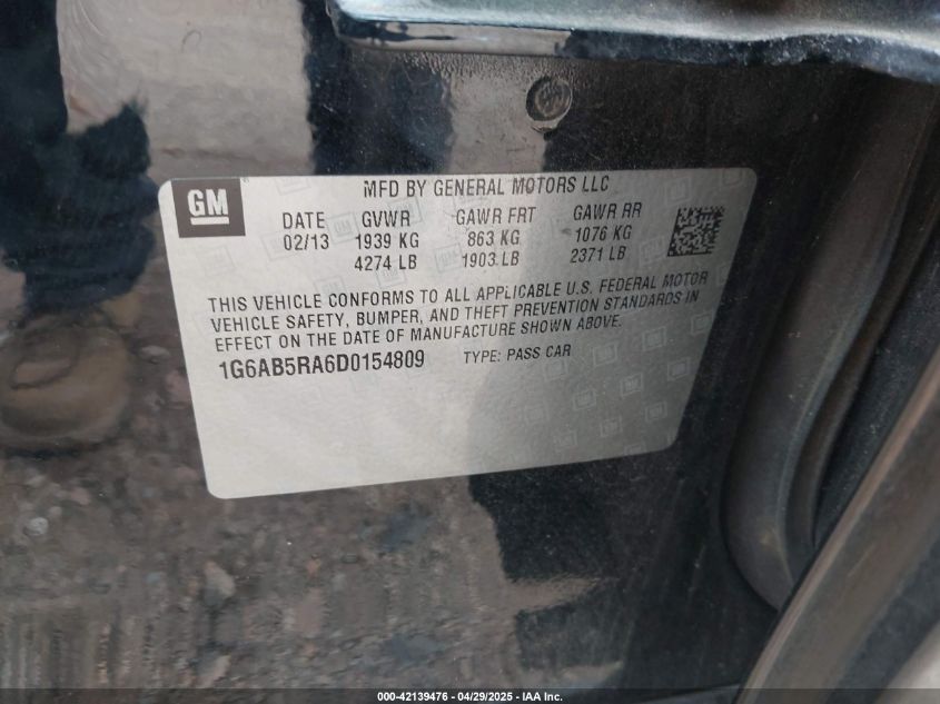 2013 Cadillac Ats Luxury VIN: 1G6AB5RA6D0154809 Lot: 42146031