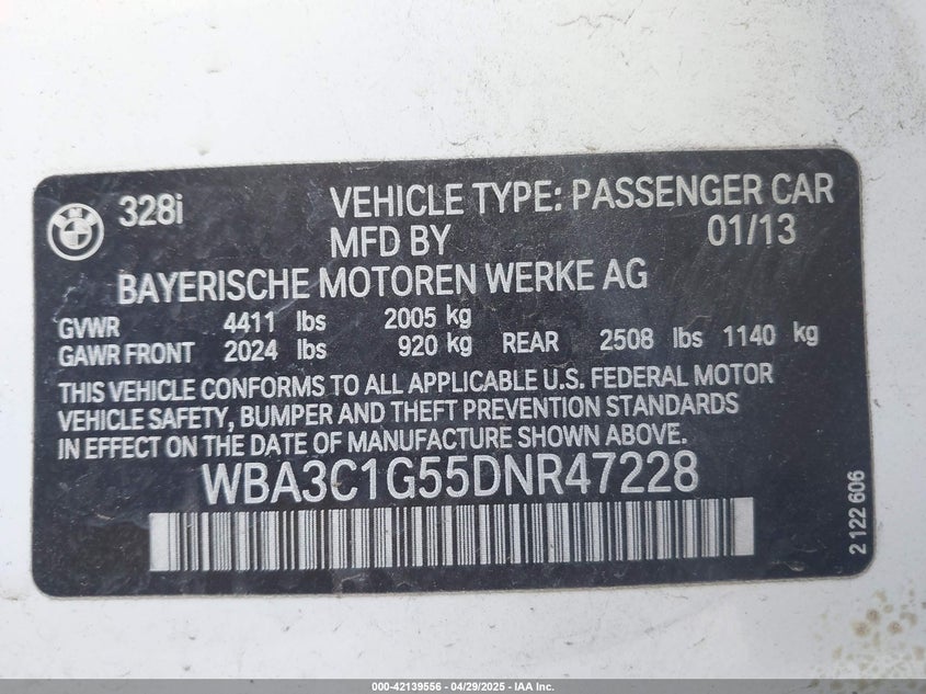2013 BMW 328I - WBA3C1G55DNR47228