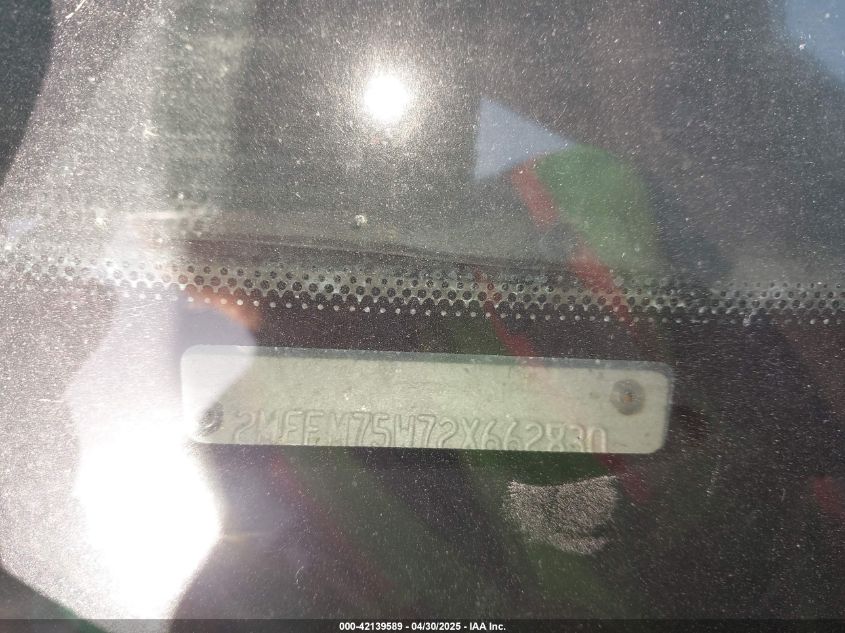 2002 Mercury Grand Marquis Ls VIN: 2MEFM75W72X662830 Lot: 42139589