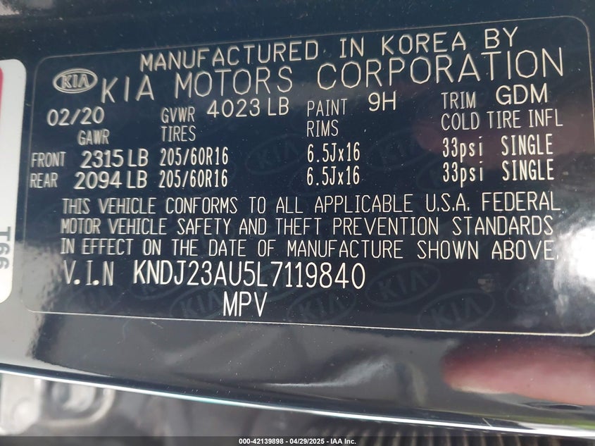 2020 KIA SOUL VIN: KNDJ23AU5L7119840