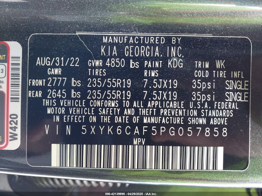 2023 Kia Sportage X-Line VIN: 5XYK6CAF5PG057858 Lot: 42139996