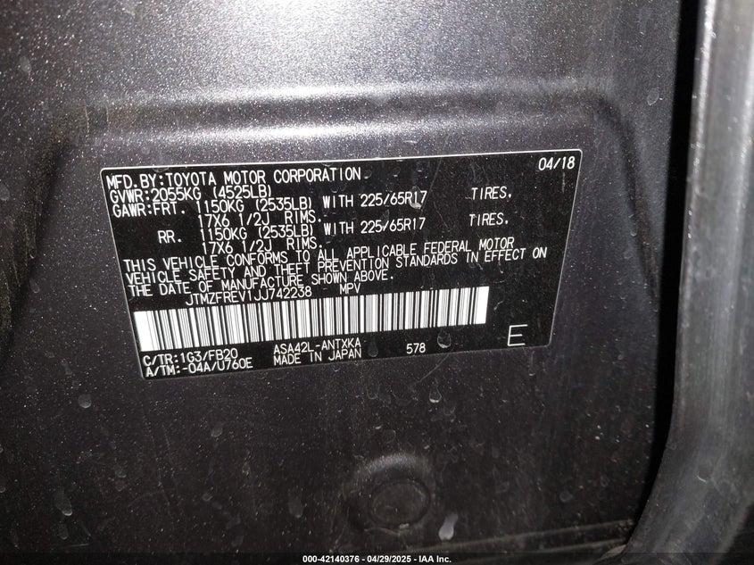 2018 TOYOTA RAV4 LE - JTMZFREV1JJ742238