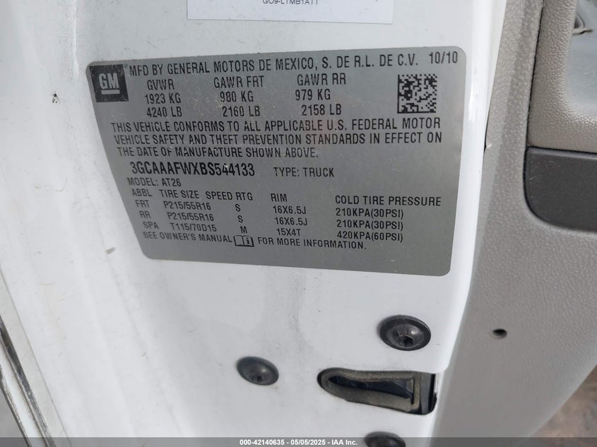 2011 CHEVROLET HHR PANEL VIN: 3GCAAAFWXBS544133