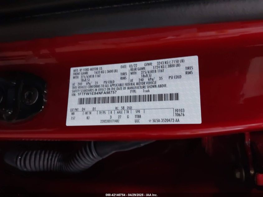 2022 Ford F-150 - 1FTFW1E84NFA98757