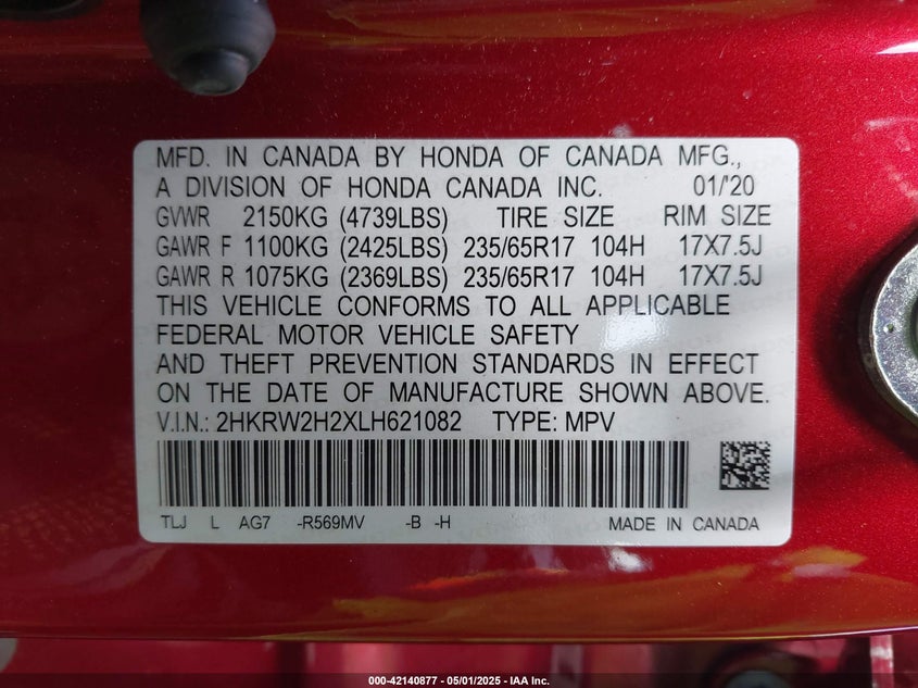 2020 HONDA CR-V AWD LX - 2HKRW2H2XLH621082