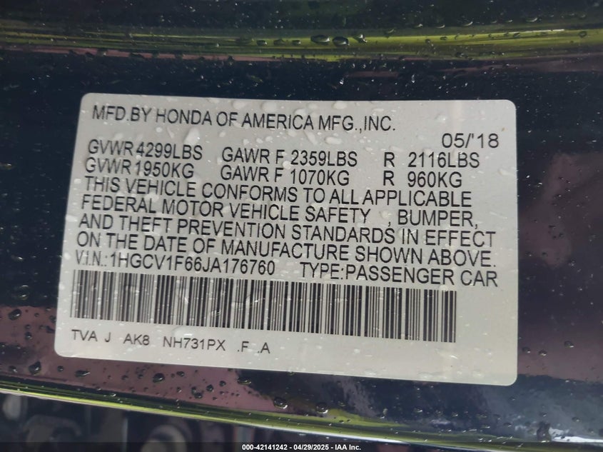 2007 HONDA ACCORD VIN: 1HGCM66557A093921