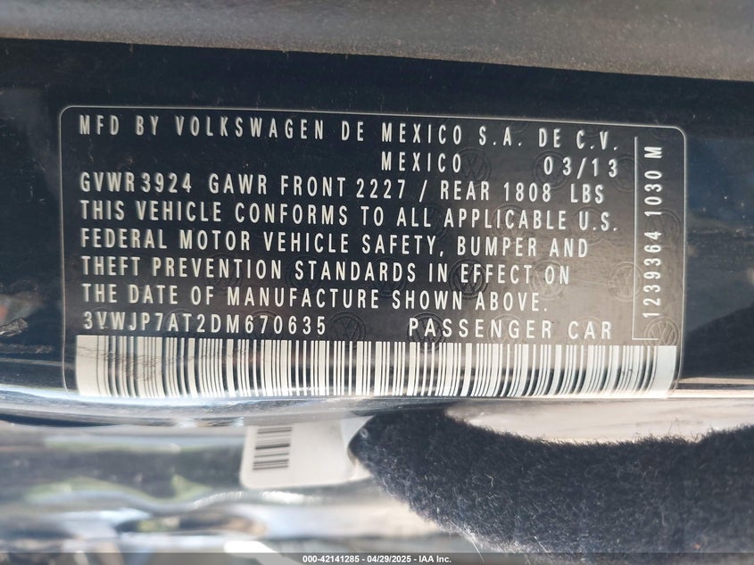 2013 VOLKSWAGEN BEETLE - 3VWJP7AT2DM670635