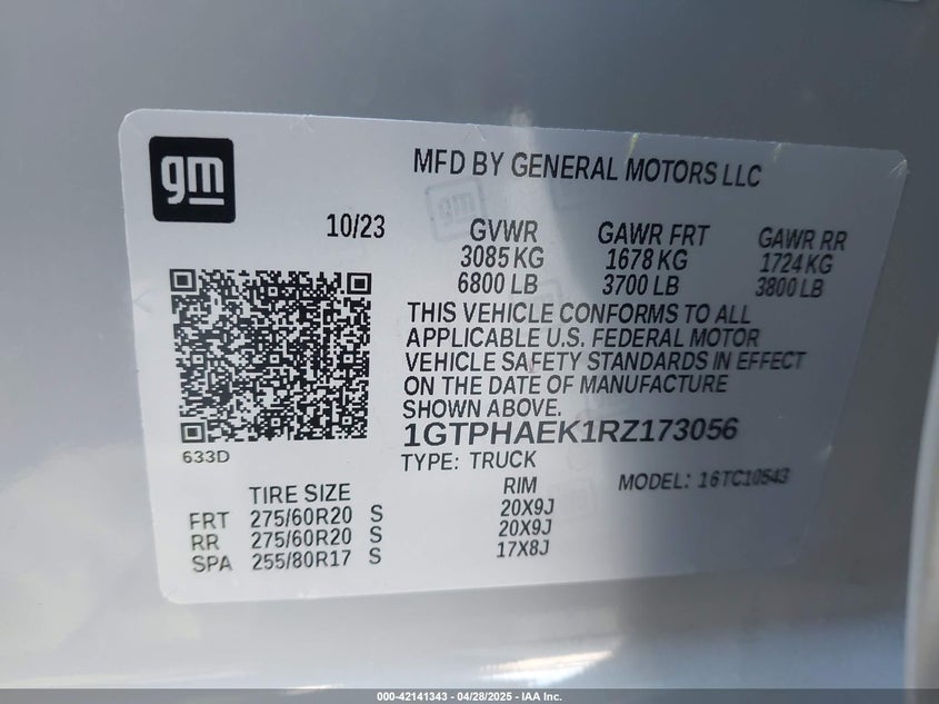 2024 GMC SIERRA 1500 VIN: 1GTPHAEK1RZ173056