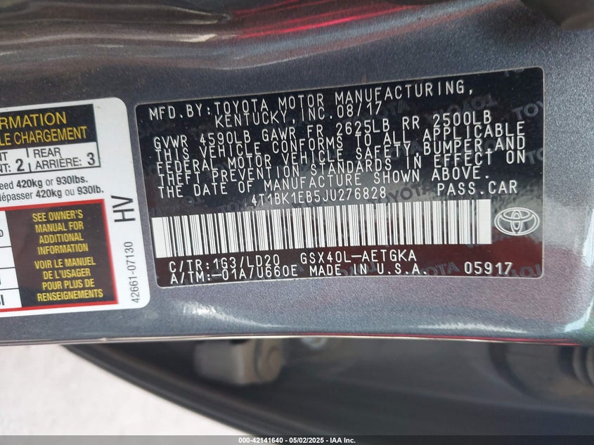 2018 TOYOTA AVALON VIN: 4T1BK1EB5JU276828