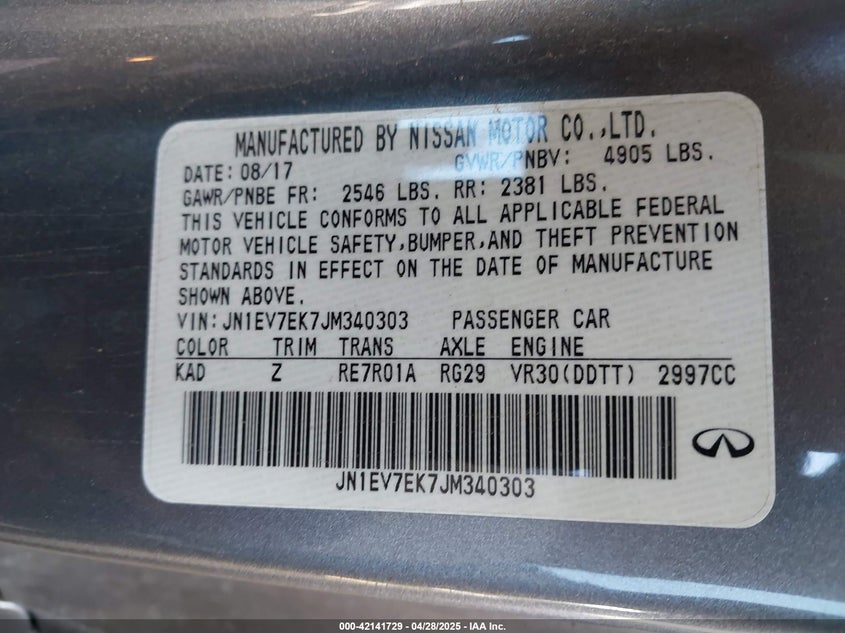 VIN JN1EV7EK7JM340303 2018 INFINITI Q60 3.0T SPORT
