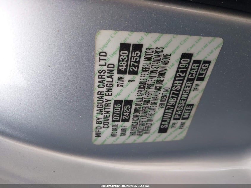 2007 JAGUAR XJ VIN: SAJWA79B77SH12190