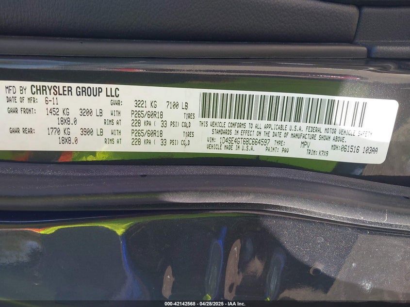 2011 DODGE DURANGO VIN: 1D4SE4GT6BC664597