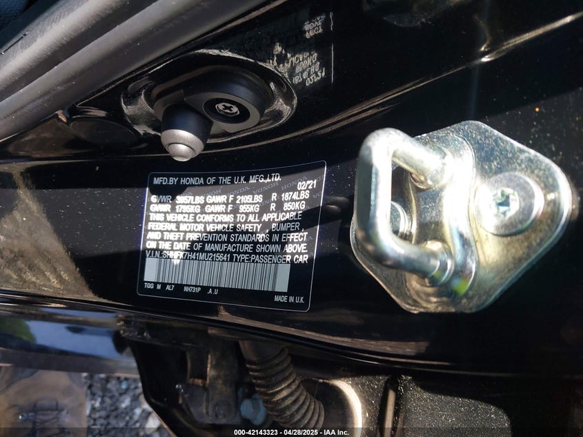 2021 HONDA CIVIC VIN: SHHFK7H41MU215641