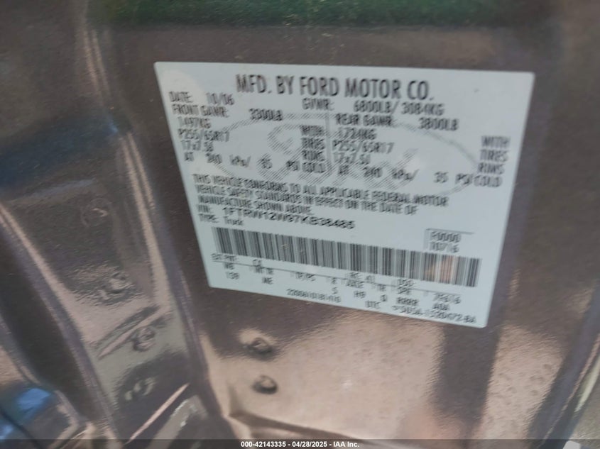 2007 FORD F-150 VIN: 1FTRW12W97KB38485