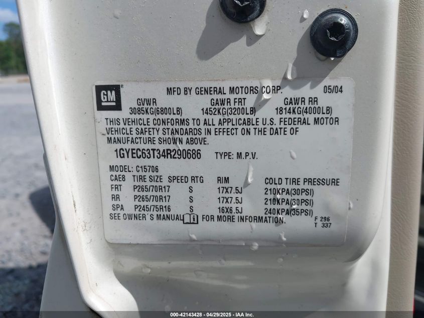 2004 Cadillac Escalade Standard VIN: 1GYEC63T34R290686 Lot: 42143428