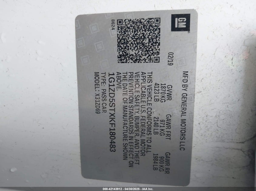 2019 CHEVROLET MALIBU LT - 1G1ZD5STXKF180483