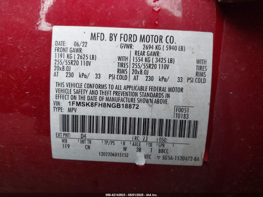 2022 Ford Explorer - 1FMSK8FH8NGB18872