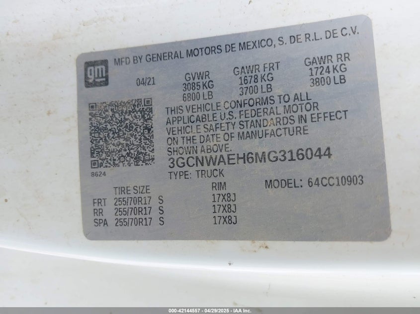 2021 CHEVROLET SILVERADO 1500 2WD  LONG BED WT - 3GCNWAEH6MG316044