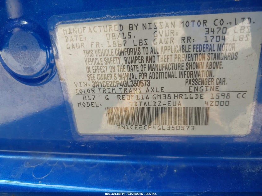2016 NISSAN VERSA NOTE VIN: 3N1CE2CP4GL350573