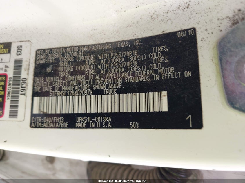 2016 TOYOTA TUNDRA VIN: 5TFAW5F11GX518698
