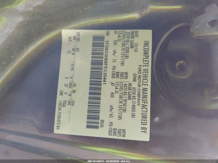 2015 Ford F-350 Chassis Xl VIN: 1FD8X3H68FEC35441 Lot: 42145413