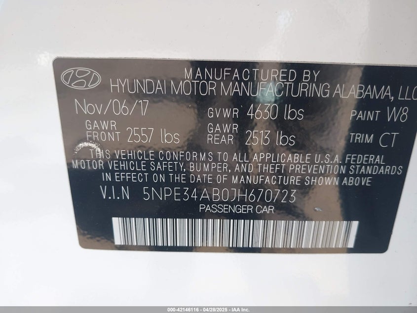 2018 HYUNDAI SONATA VIN: 5NPE34AB0JH670723