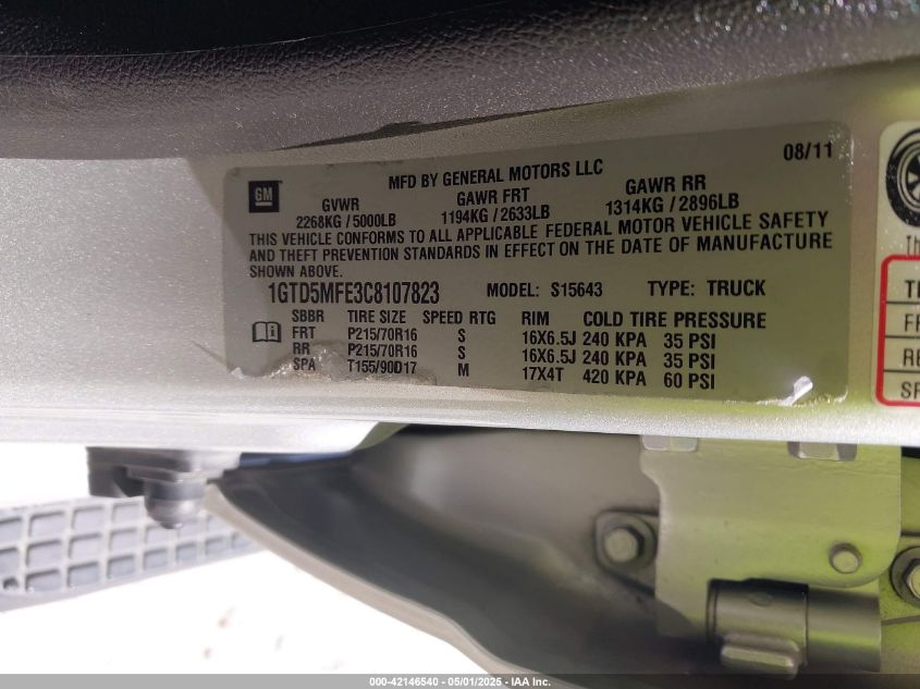 2012 GMC Canyon VIN: 1GCD5MFE3C8107823 Lot: 42146540