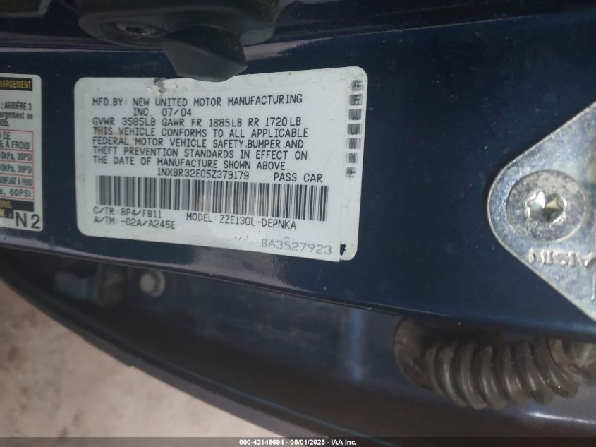 2005 Toyota Corolla Le VIN: 1NXBR32E05Z379179 Lot: 42146694