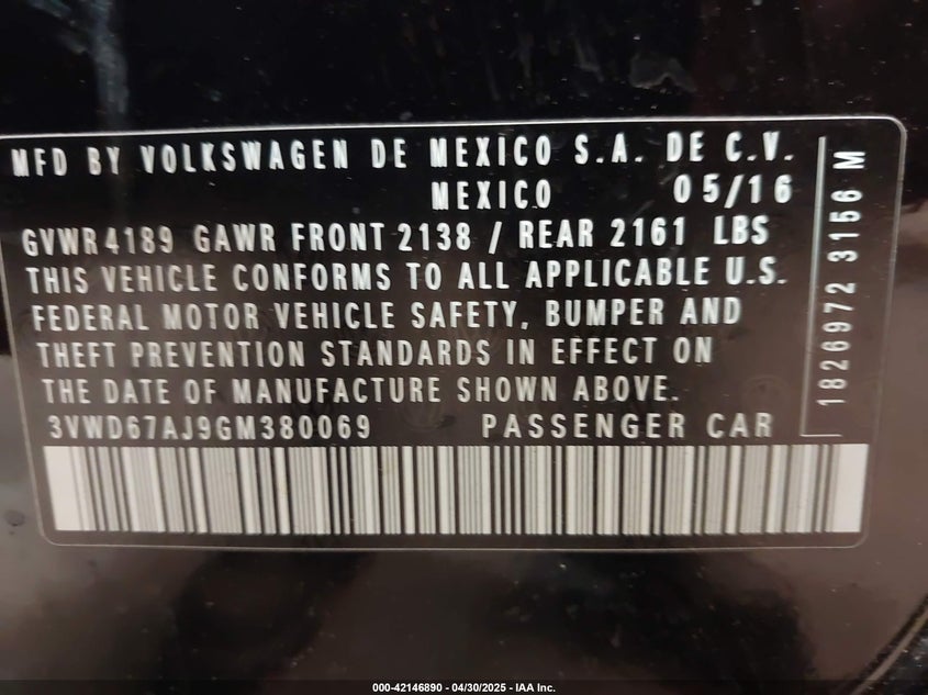 2016 VOLKSWAGEN JETTA SE - 3VWD67AJ9GM380069