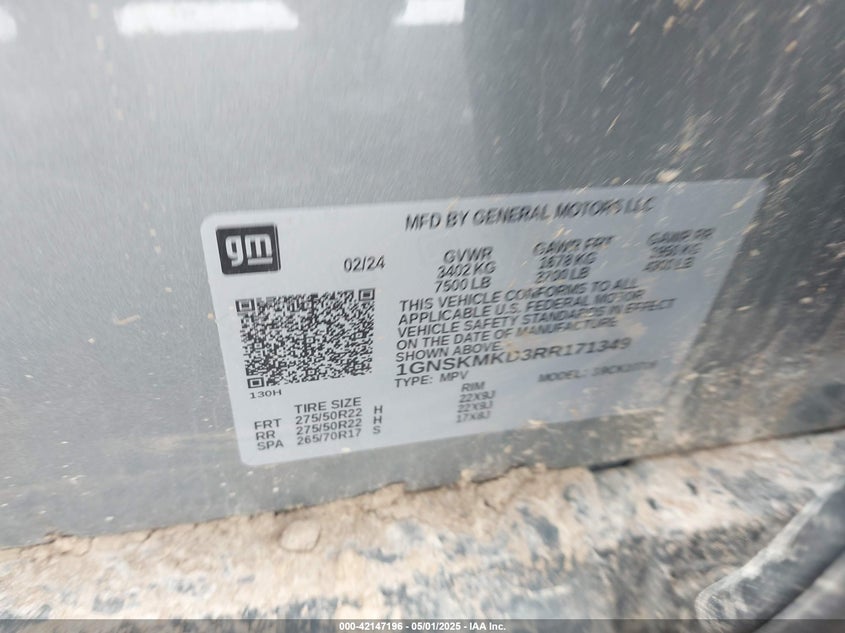 2024 CHEVROLET TAHOE VIN: 1GNSKMKD3RR171349