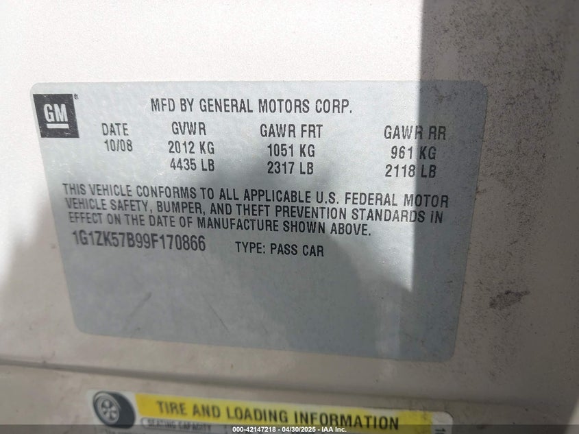 2009 CHEVROLET MALIBU VIN: 1G1ZK57B99F170866