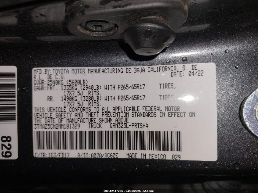 2022 Toyota Tacoma - 3TMAZ5CN2NM181329