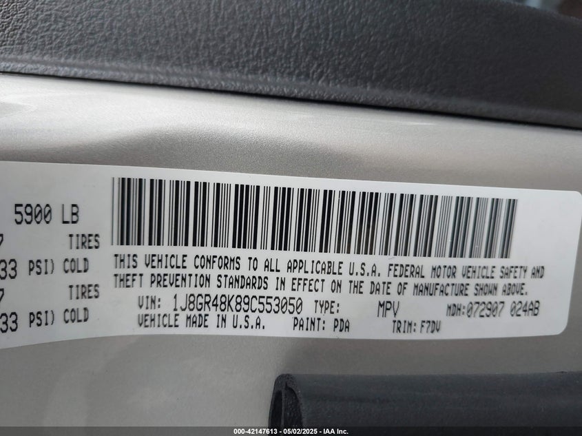 2009 JEEP GRAND CHEROKEE VIN: 1J8GR48K89C553050