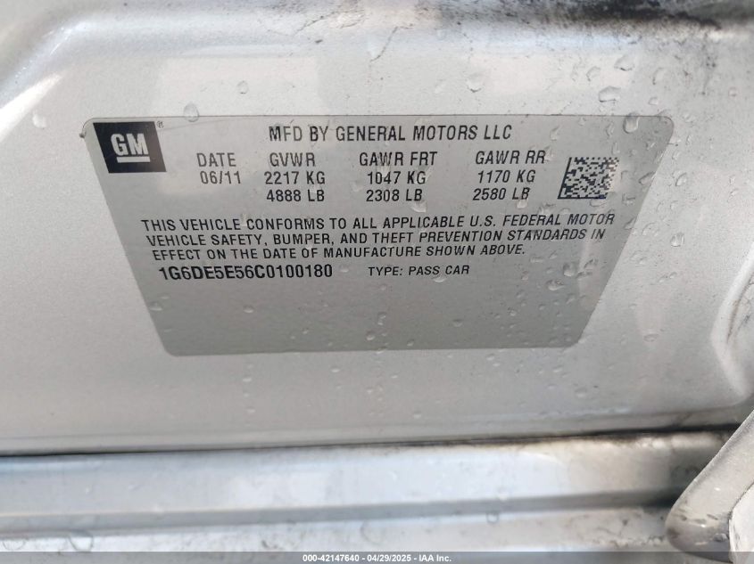 2012 Cadillac Cts Luxury VIN: 1G6DE5E56C0100180 Lot: 42147640