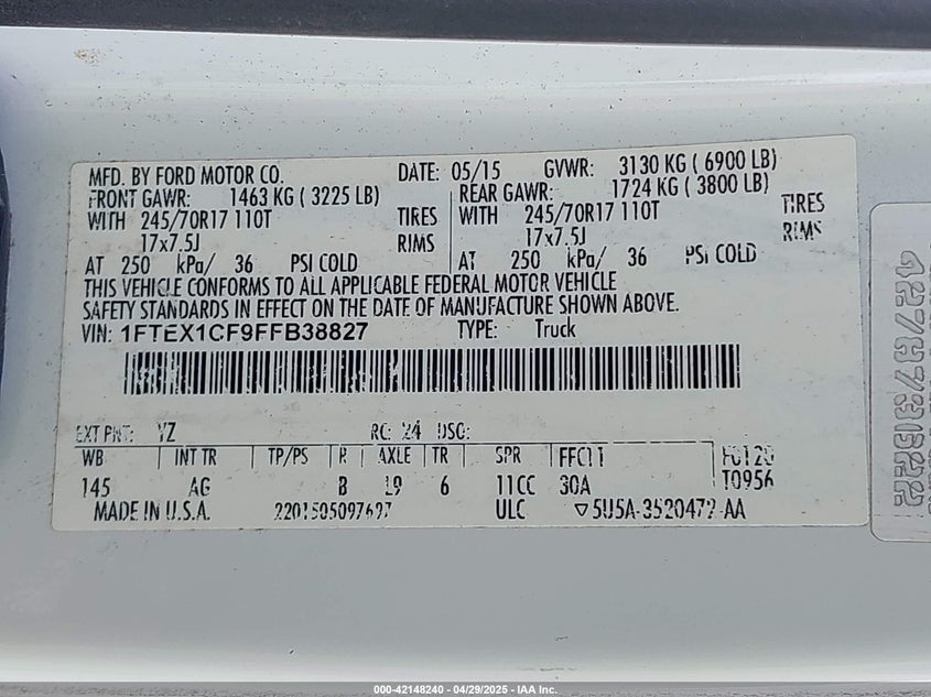 2015 FORD F-150 XL - 1FTEX1CF9FFB38827