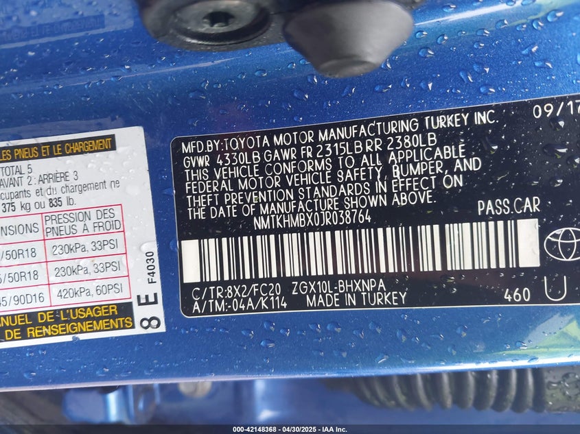 2018 TOYOTA C-HR VIN: NMTKHMBX0JR038764