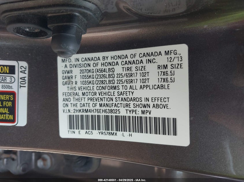 2014 HONDA CR-V EX-L - 2HKRM4H76EH638025