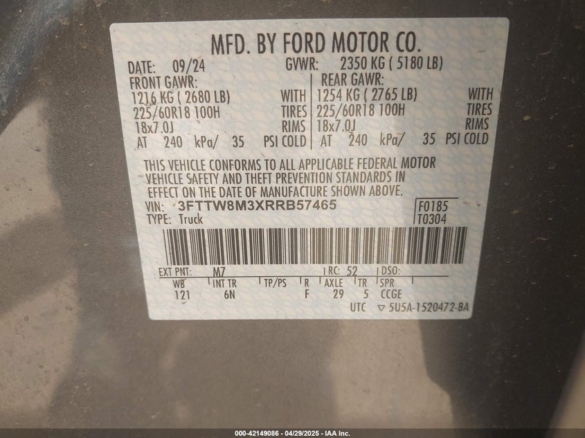 2024 FORD MAVERICK LARIAT - 3FTTW8M3XRRB57465