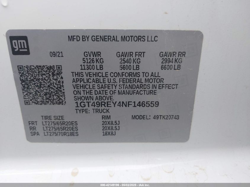 2022 GMC Sierra - 1GT49REY4NF146559