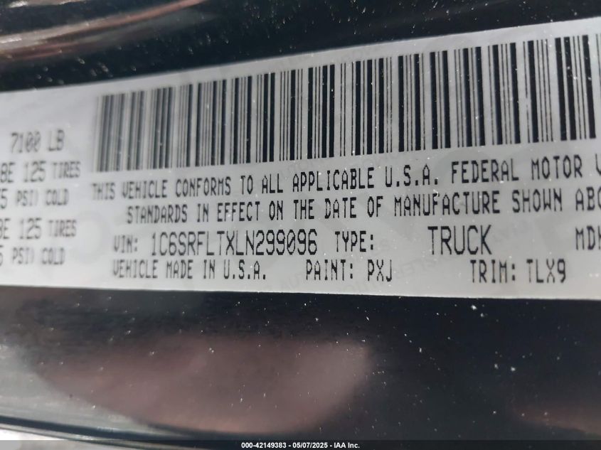2020 Ram 1500 Rebel 4X4 5'7 Box VIN: 1C6SRFLTXLN299096 Lot: 42149383