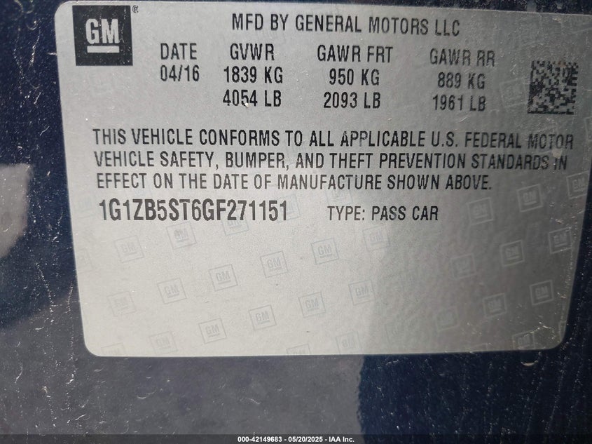 2016 CHEVROLET MALIBU LS - 1G1ZB5ST6GF271151