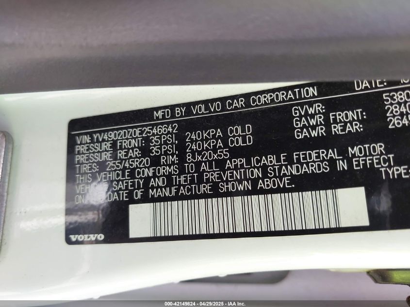 2014 Volvo Xc60 T6 R-Design Platinum VIN: YV4902DZ0E2546642 Lot: 42149824