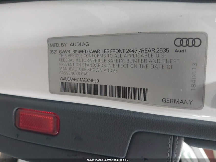 2021 Audi A4 2.0 Premium Plus 45 Tfsi S Line Quattro S Tronic White Lot 111042150388 Vin WAUEAAF41MA074690