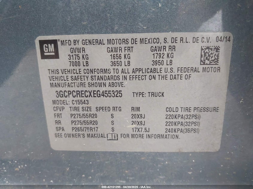 2014 CHEVROLET SILVERADO 1500 1LT - 3GCPCRECXEG455325